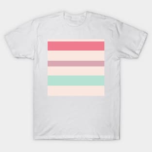 A remarkable shape of Faded Pink, Powder Blue, Misty Rose and Light Coral stripes. T-Shirt